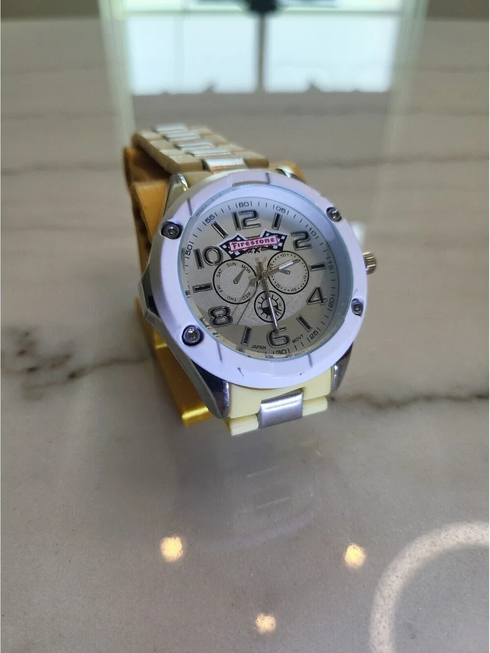 Men's Quartz Watch Working New Battery Automobilia 46mm Firestone Tires WorksNWT